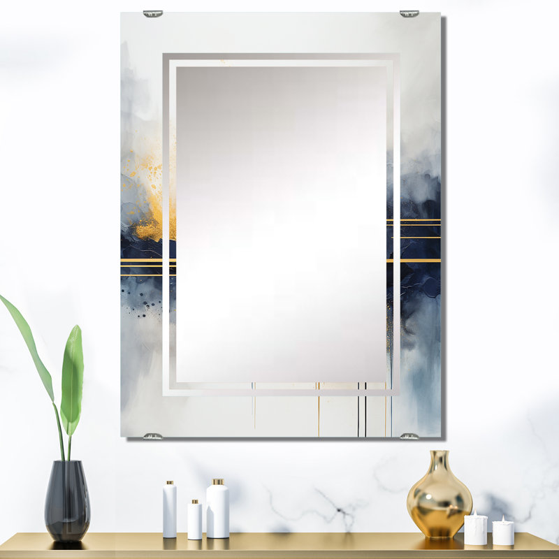 Harmonie fluide bleue et jaune, peinture III - miroir mural abstrait MIR137811, 40 po x 30 po