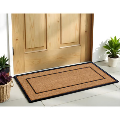 24" X 48" Natural And Black Striped Border Outdoor Coir And Rubber Door Mat