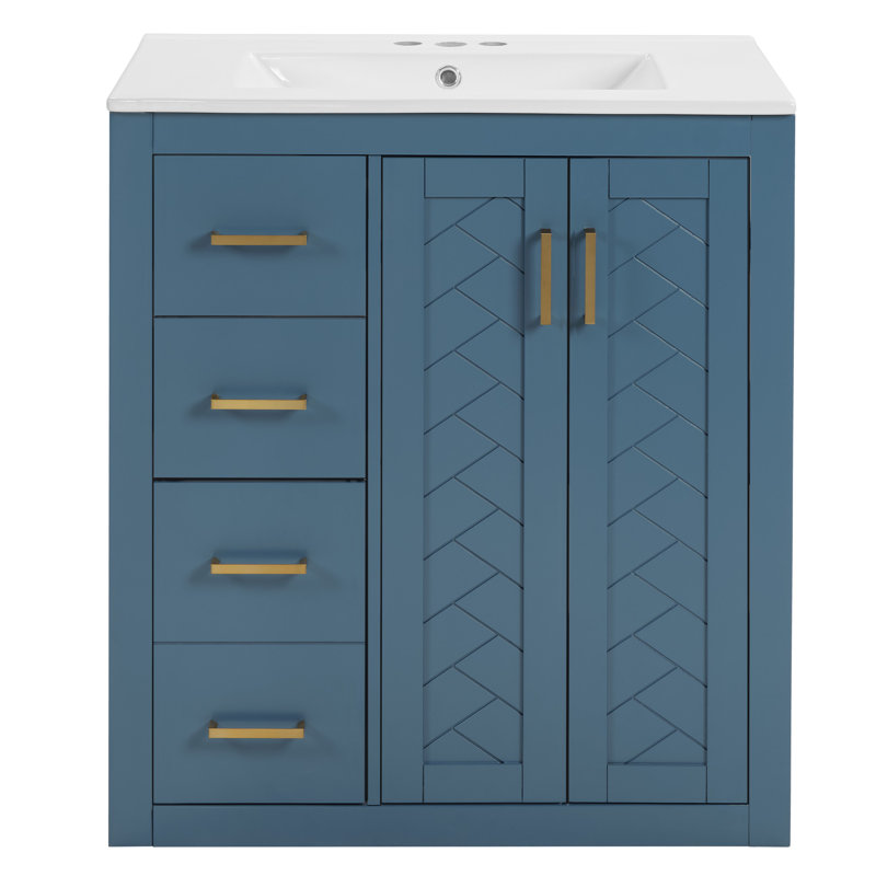 Meuble-lavabo 30 po avec comptoir en céramique Pelaga, Bleu / doré