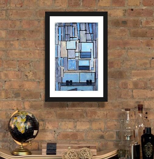 «Composition No. 9, 1914» par Piet Mondrian - reproduction d'art sur toile, H 24 po x l 16 po x P 1 po, Papier encadré noir