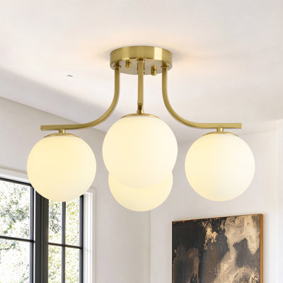 Plafonnier semi-encastré 3/4 lumières en verre moderne avec abat-jour opale blanc laiteux givré