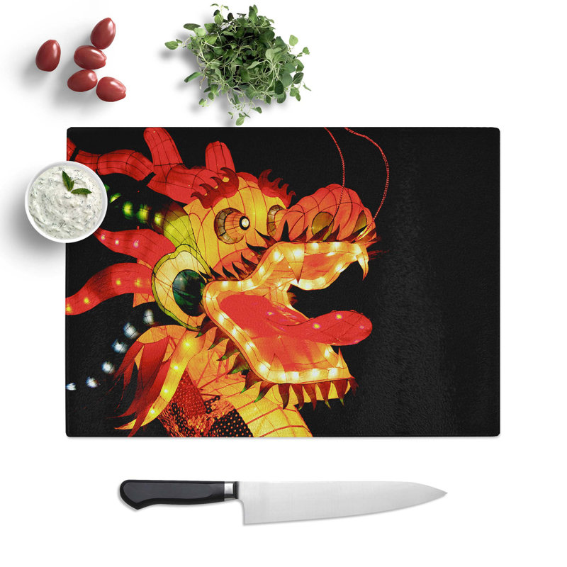 Tempered Glass Chinese Dragon Chopping Board, 28.5 cm W x 20 cm L