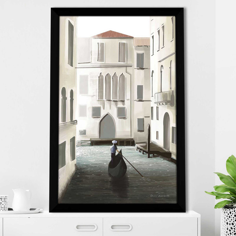 «Venice Moment» par Omar Escalante - Peinture, Cadre noir, H 39,5 po x l 27,5 po x P 0,75 po