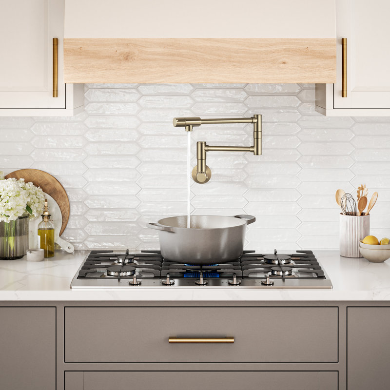 KRAUS Bolden Wall Mount Pot Filler Kitchen Faucet With Retractable Arm In Spot-Free Antique Champagne Bronze