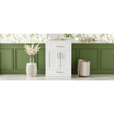 Meuble-lavabo contemporain 24 po avec lavabo en céramique, armoire en MDF et petite salle de bain