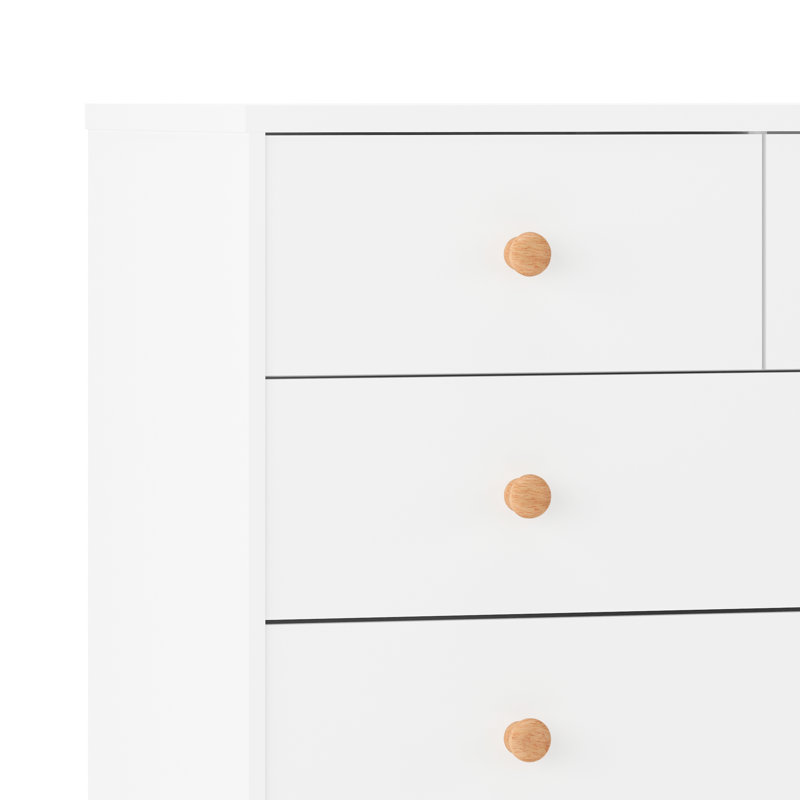 Aurey 5 Drawer Kids Dresser With Engineered Wood Frame And Tapered Wooden Legs, White