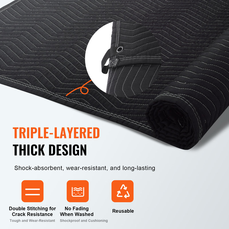Extra Large Black Polyester Sound Dampening Blanket with Grommets
