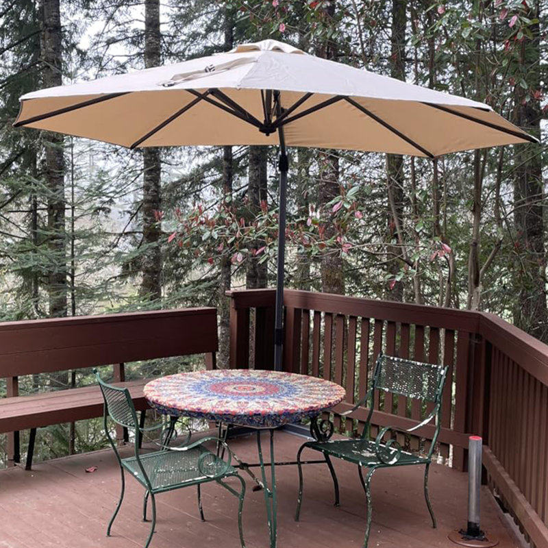 PURPLE LEAF 10 FT Round Outdoor Cantilever  Beige Swimming Pool Umbrella with Base and 360-degree Rotation, Beige