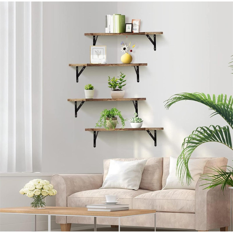 Ensemble de 4 tablettes murales en bois, Brun