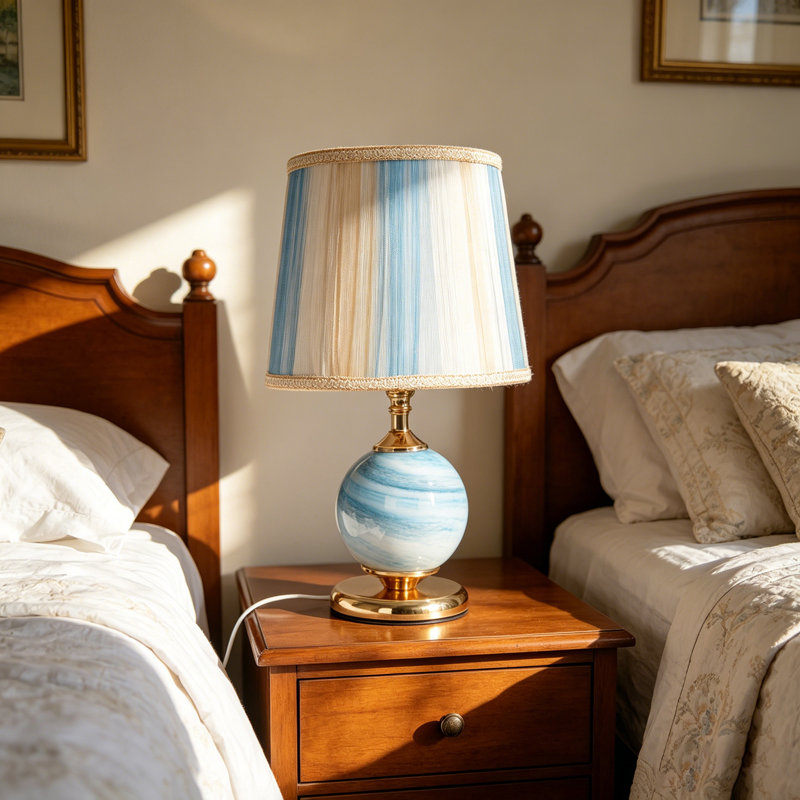 Lampe de table bleue à deux lumières avec DEL intégrée et ampoule tricolore E26, interrupteur en ligne