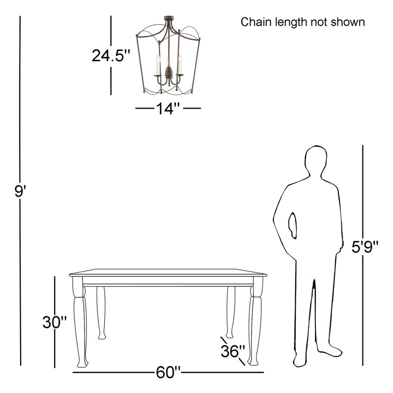 3 - Light Dimmable Lantern Geometric Chandelier, Chestnut Bronze