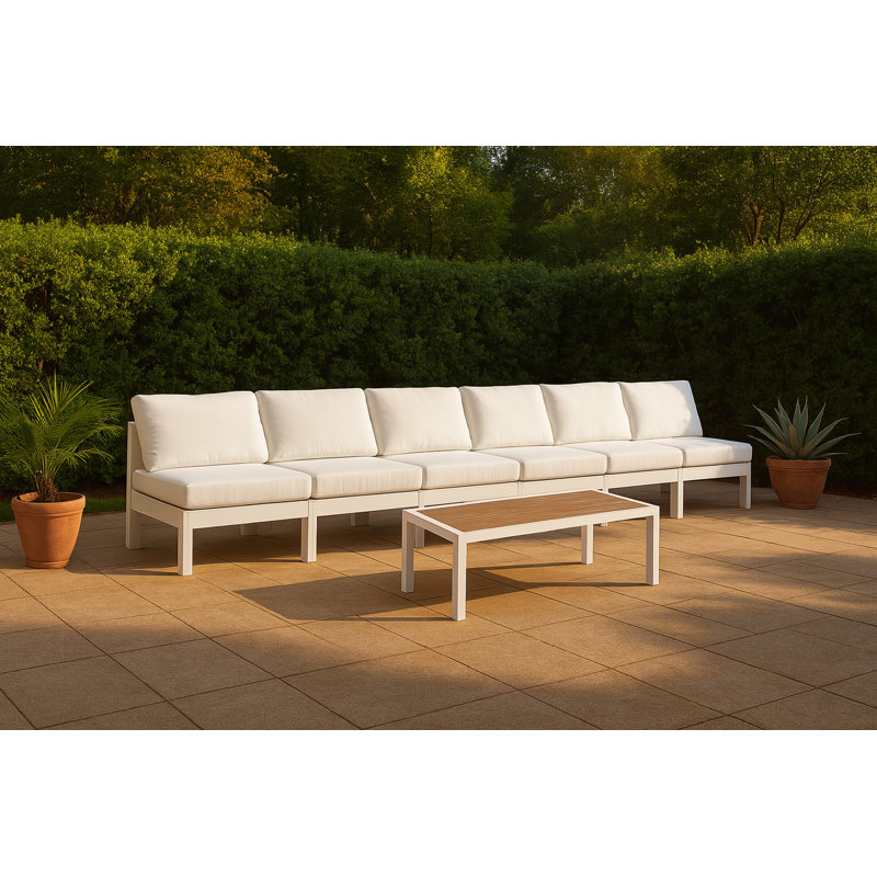 Canapé d'extérieur avec coussins de 180 po de largeur Angilina, Blanc, Blanc