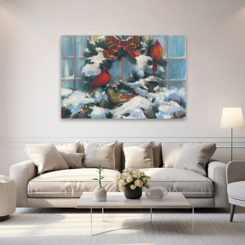 Couronne avec cardinaux - art de Noël cardinal bleu, H 40 po x l 60 po