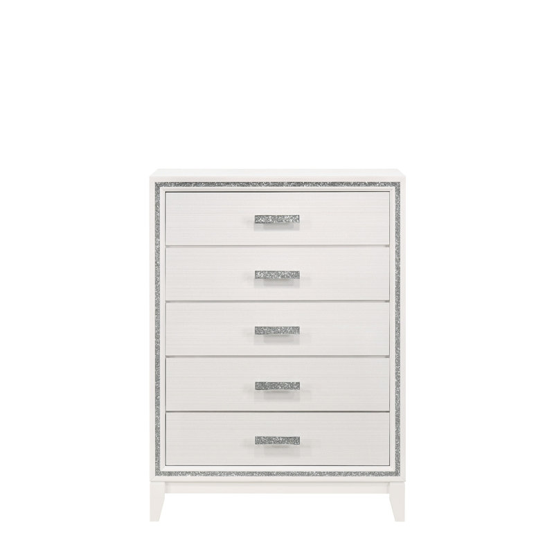 Commode à 5 tiroirs Jazel, Blanc