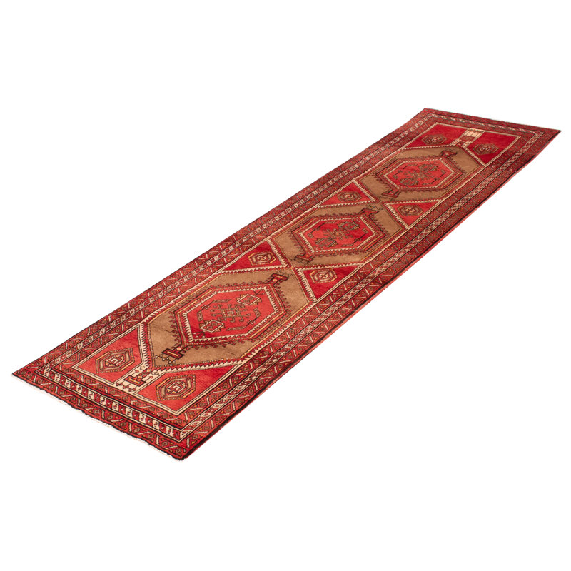 Tapis de couloir unique en laine noué à la main nouvel âge 3 pi 6 po x 13 pi rouge / gris Dafnee