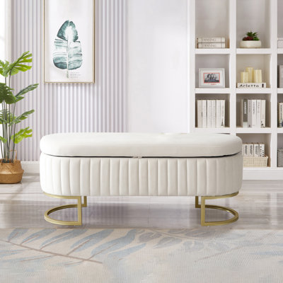 50"" Wide Shoe Storage Bench Velvet Upholstered Bench Flip Top Storage Bench Tufted Bench for Entryway and Bedroom -  Everly Quinn, DFF6DA0E83AC4C02AA27EA6FF48280F1