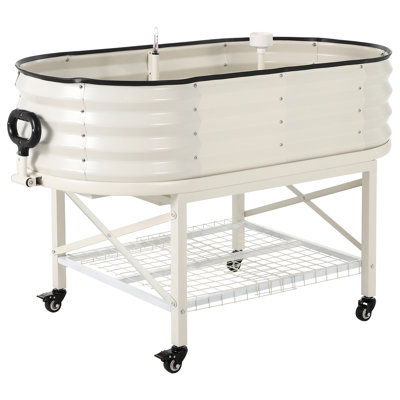 Galvanized Raised Garden Bed Kit with Storage Rack – Sturdy Oval Metal Planter Box on Legs for Vegetables, Herbs & Flowers – Corrosion-Resistant, Tool-Complimentary Assembly – White, Open, 120×60×30cm