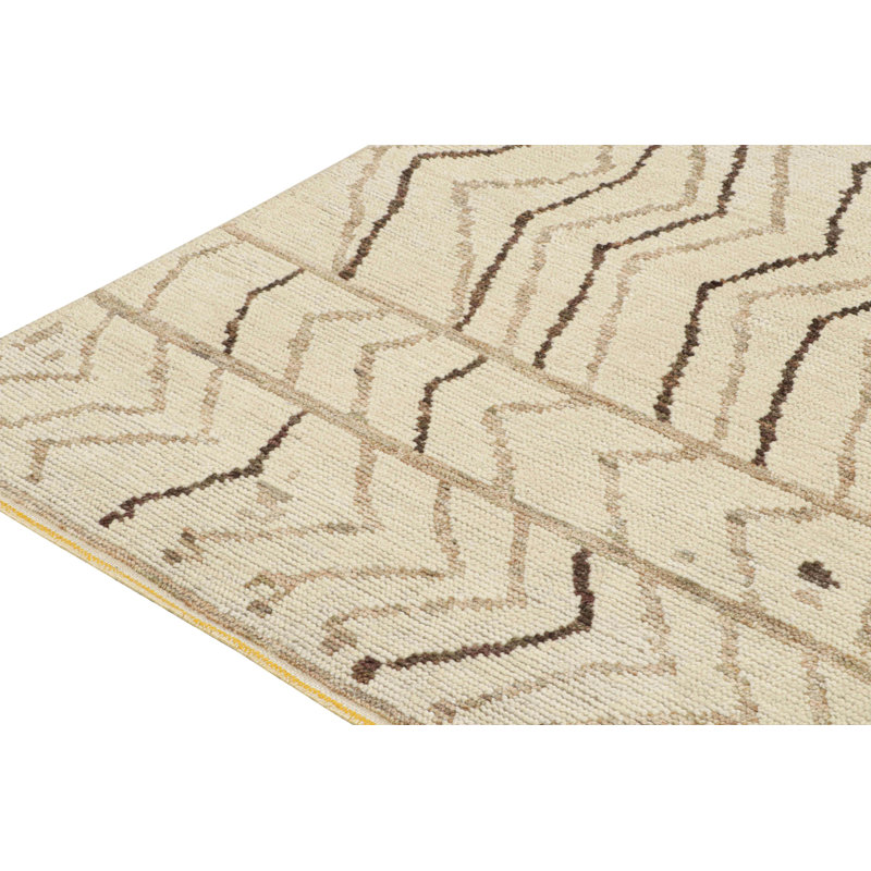 Moroccan Hand Knotted Wool Geometric Area Rug, Rectangle 5' x 8', Beige/Brown/Gold