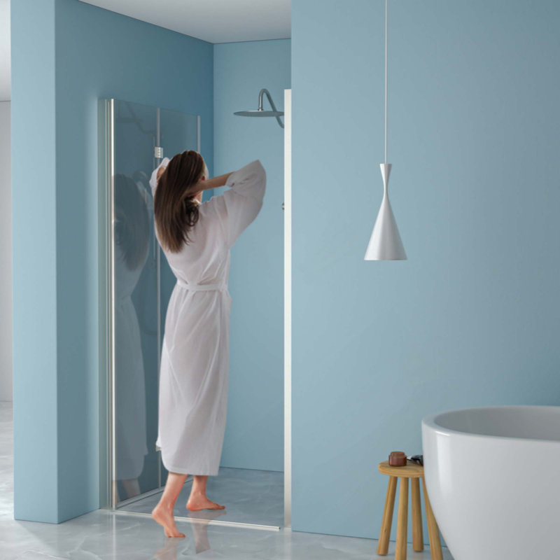 Porte de douche pliante sans cadre avec verre trempé, 1/4 po (6 mm)
