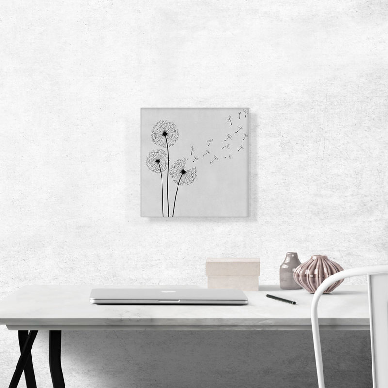 Dandelion Plant Flower Grey Black - Reproduction de dessin sur toile tendue, H 12 po x l 12 po x P 0,75 po