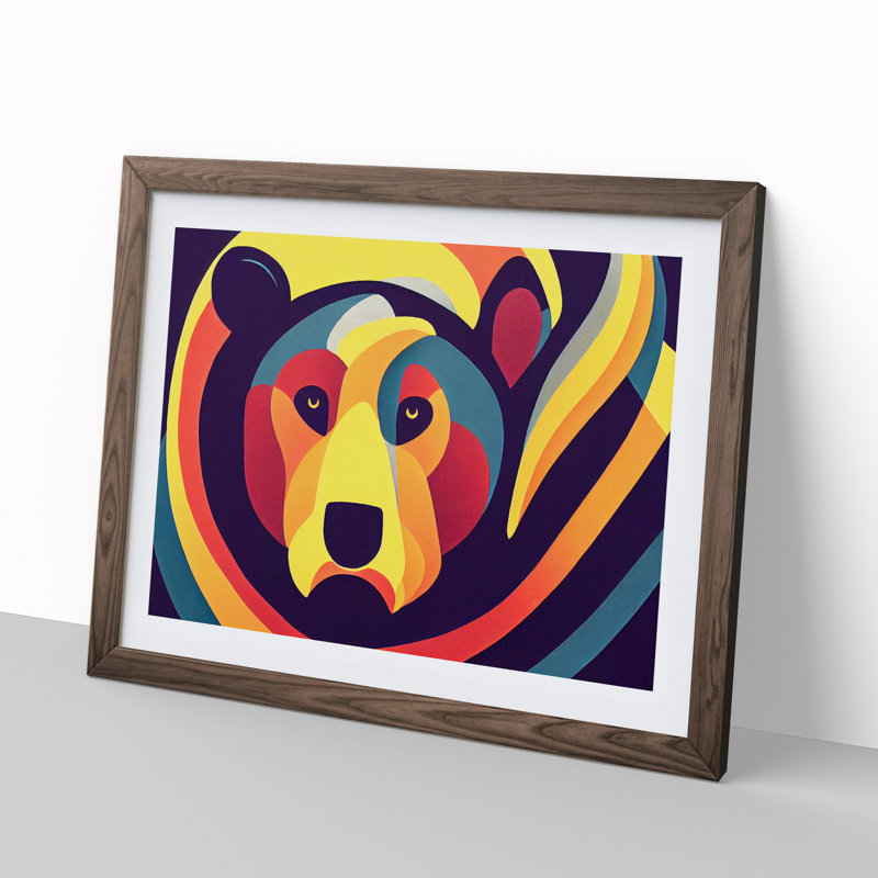 Bear Art Deco Style - Single Picture Frame Print, 25cm H x 34cm W x 2cm D, Walnut