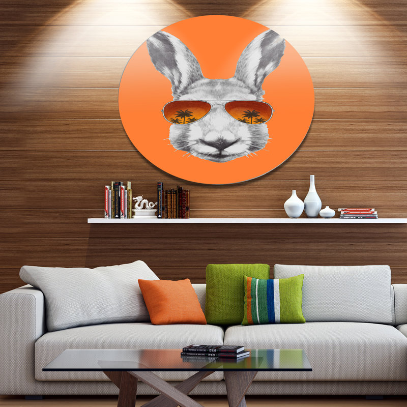 Animal avec lapin et lunettes de soleil sur toile - Lapin amusant, H 40 po x l 30 po x p 1 po, Métal
