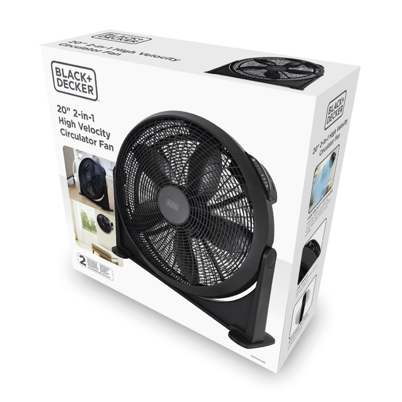 BLACK+DECKER BXFF53001GB 2-in-1 High Velocity Circulator Fan, 3 Speed Settings, 8 Hour Timer with Remote control, 20”, 70W, Black