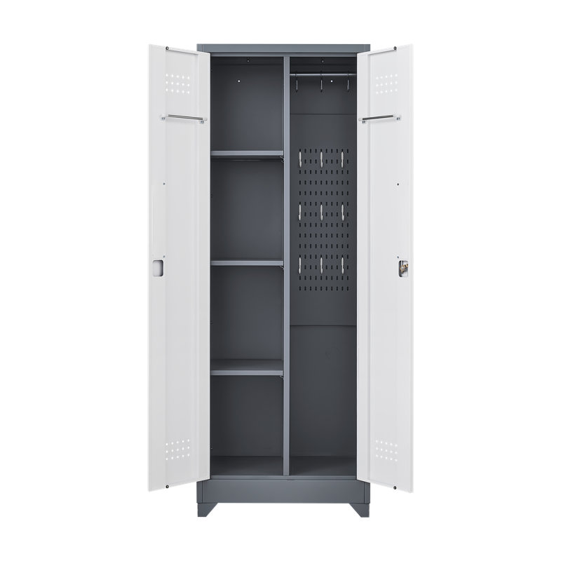 Armoires de rangement en métal, armoire à outils de nettoyage avec porte verrouillable, grand porte-outils à balais et rangement, grande armoire de rangement pour cuisine, garde-manger, bureau, magasin