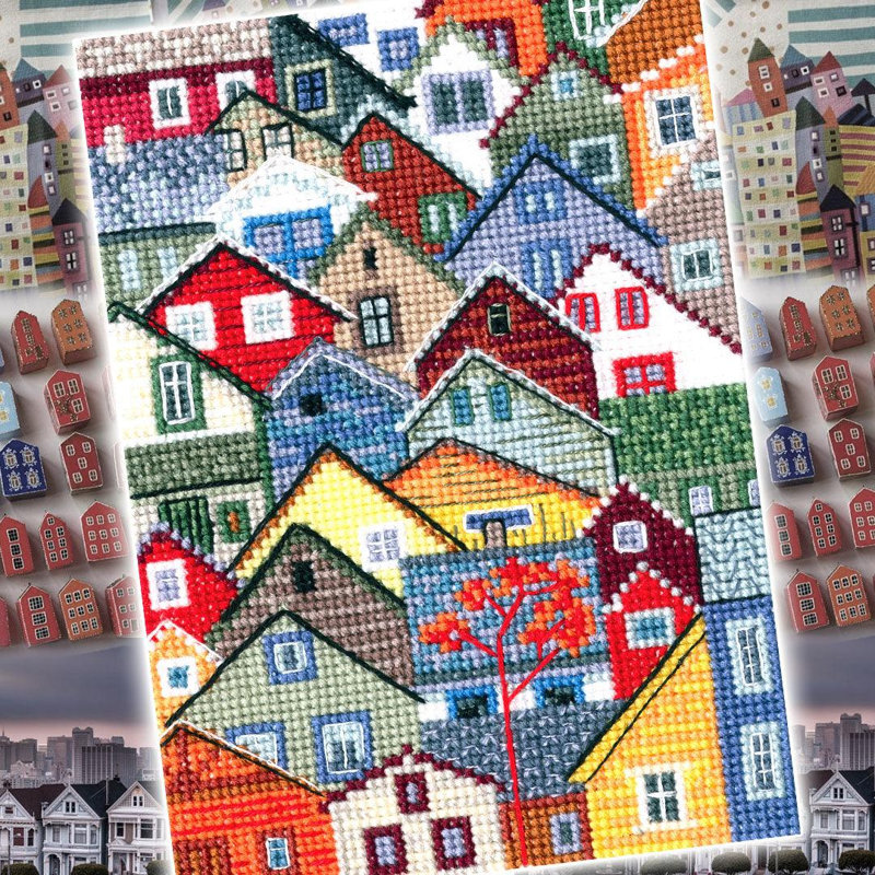 Trousse de broderie au point de croix comptée « Maisons de bord de mer au goût du sel, du vent et du soleil » par RTO C335