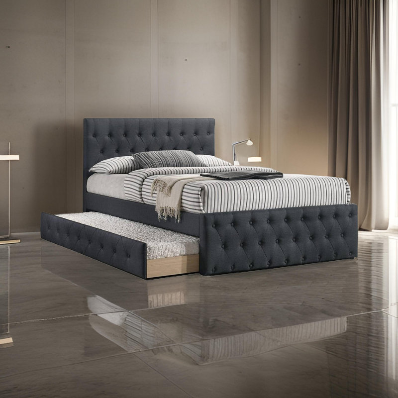 Lit plateforme tapissier rembourré, Simple, Gris charbon