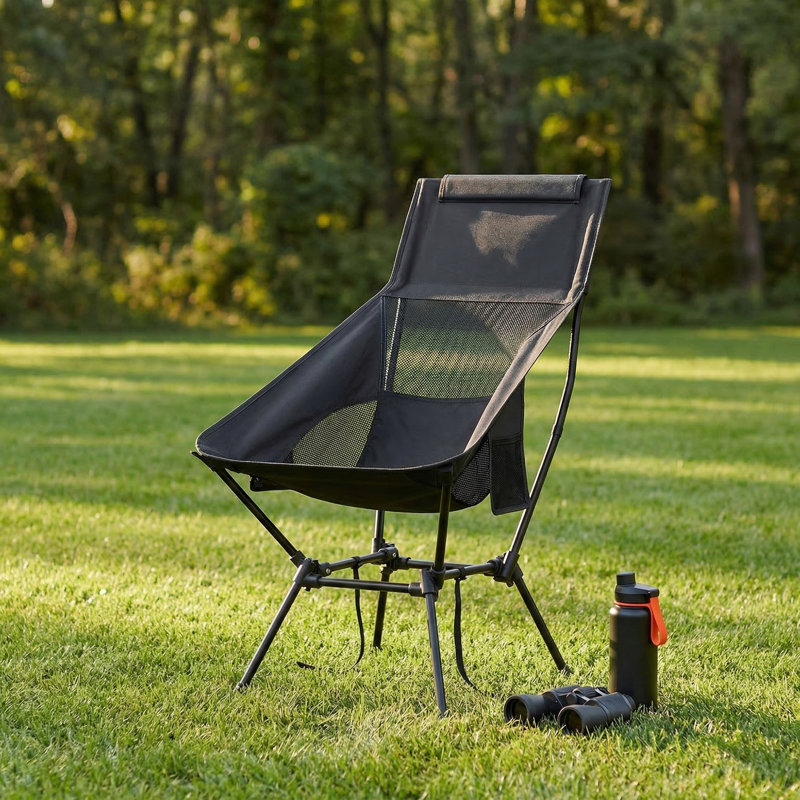 Chaise de plage légère pliante, hauteur réglable, Noir