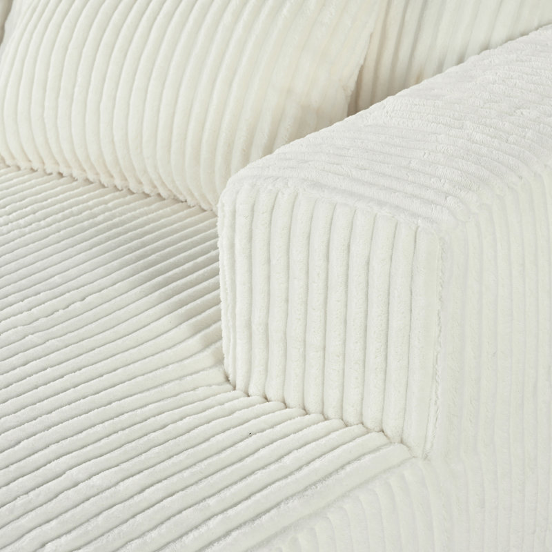 Canapé-lit double en velours côtelé avec 2 coussins, Polyester blanc