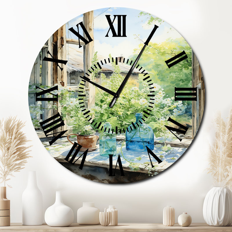 Horloge murale verte et bleue campagne I - horloge murale, Surdimensionné
