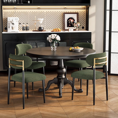 5-Piece Modern Extendable Round Dining Table Set With Hidden Storage, 47.2"-63" Convertible Oval Dining Table And 4 Chenille Upholstered Dining Chairs