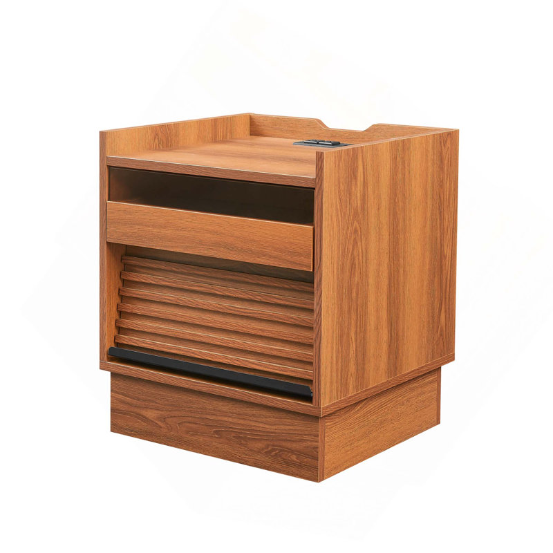 Mid-Century Modern Nightstand With 2 Drawers, Charging Station, LED Lights And Quick Assembly, Yellow