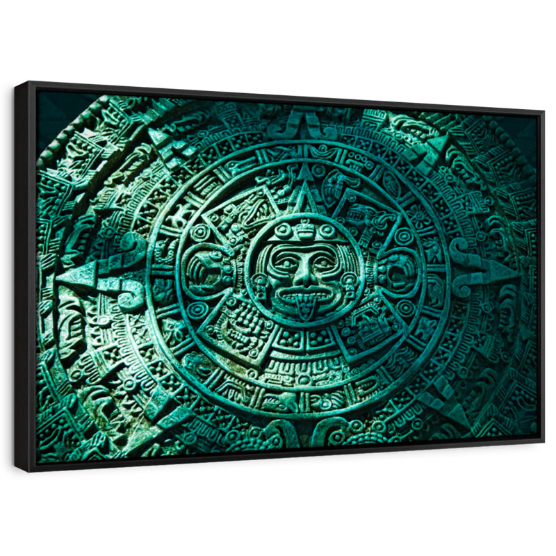 Decor Elements " Green Aztec Sun Stone Wall Art ", 9" H x 13" W