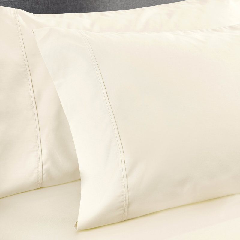Superior 600 Thread Count Cotton Blend Sateen Solid Pillowcase Set, Standard, Ivory