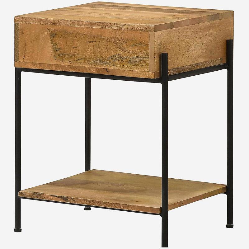 Natural Mango 1-Drawer Accent Table with Bottom Shelf