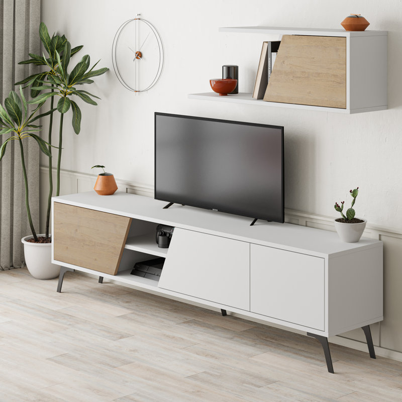 Dokkum Floating TV Stand for TVs up to 70", White/Oak