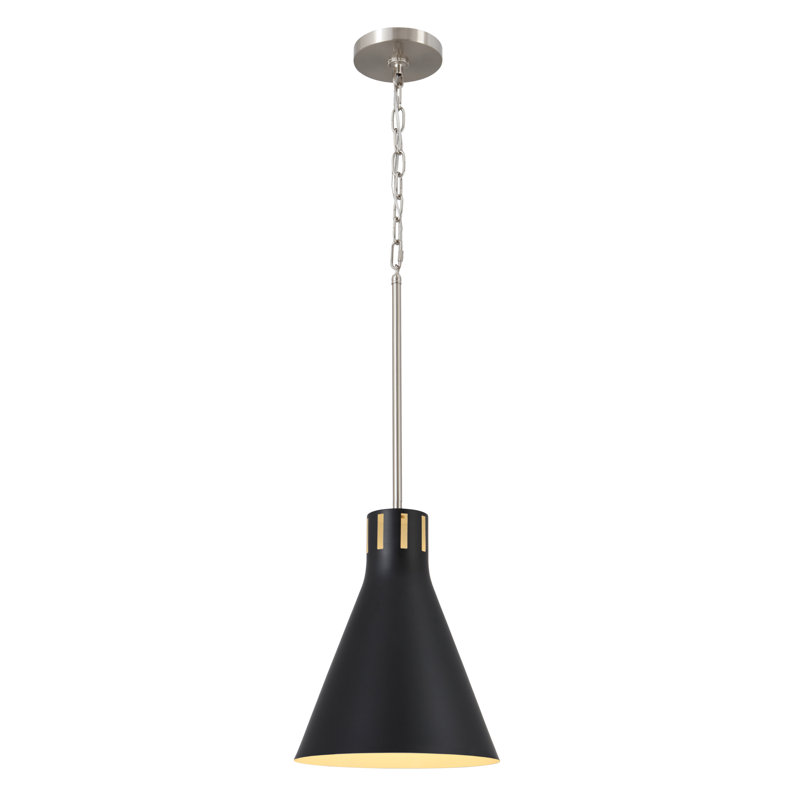 Luminaire suspendu conique 1 lumière Conic, Nickel brossé, Noir