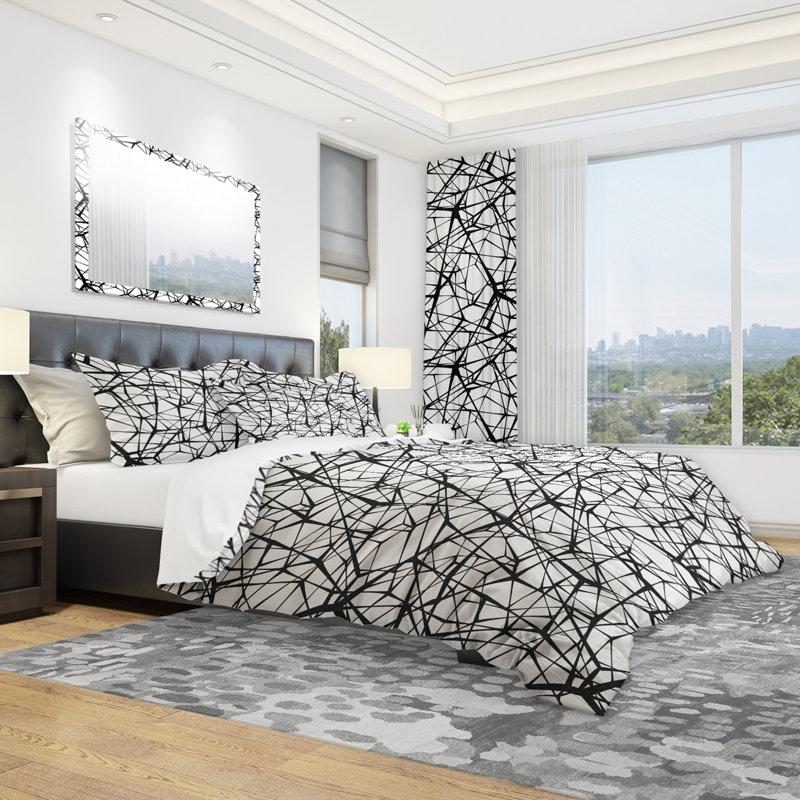Web Pattern - Contemporary Geometric Duvet Cover Set - Microfiber Polyester, Full/Queen Duvet Cover + 2 Shams
