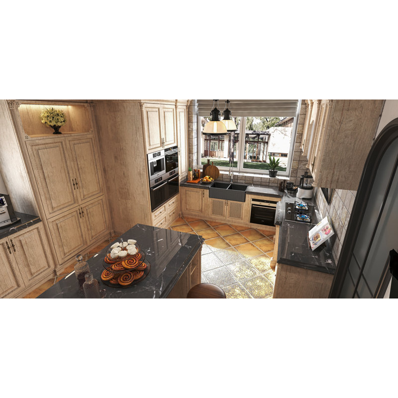 MEJE 457.2mm W Double Bowl Ceramic Farmhouse / Apron Kitchen Sink