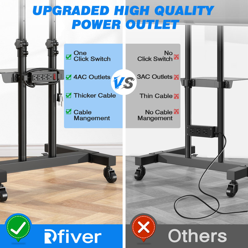 Aeran Rolling TV Stand with Power Outlet for 32-70 Inch TVs