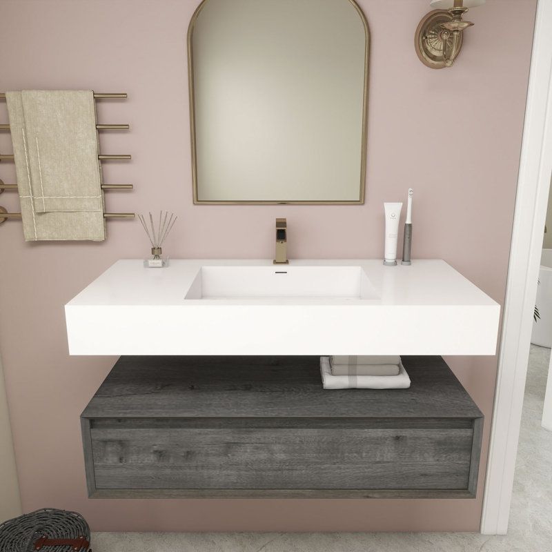Alysa 42" Wall-Mounted Single Bathroom Vanity Set, Smoke Oak