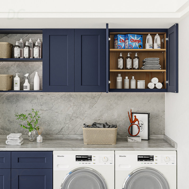 Navy Blue Shaker 30" Solid Wood Wall Cabinet, Soft Close Hinges, Adjustable Shelves, Double Door For Kitchen,Bath,Laundry, 30Wx12dx36h, Sideboard