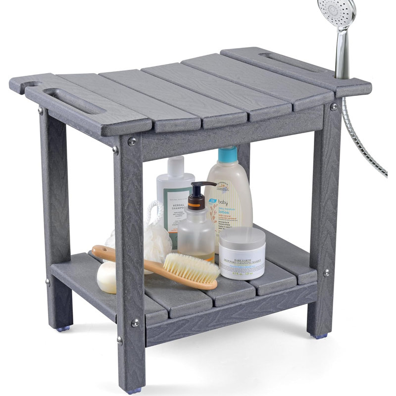 18.7" Shower Stool with Shower Head Holder, 350lbs Shower Seat with Storage Shelf
