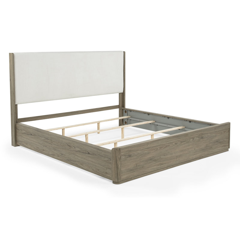 Ensemble de chambre à coucher moderne à panneau tapissier brun clair, 3 pièces, Très grand lit