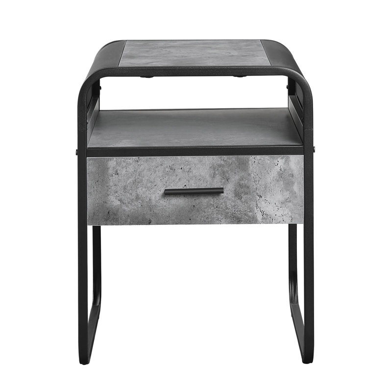 Table de bout avec tiroir en béton gris et noir