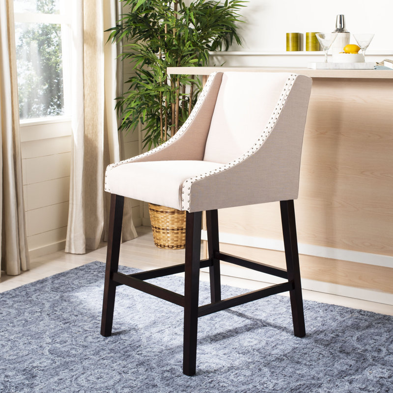 Stirling Upholstered Counter Stool with Solid Wood Frame, Bar Stool (29.5" Seat Height), Beige Linen