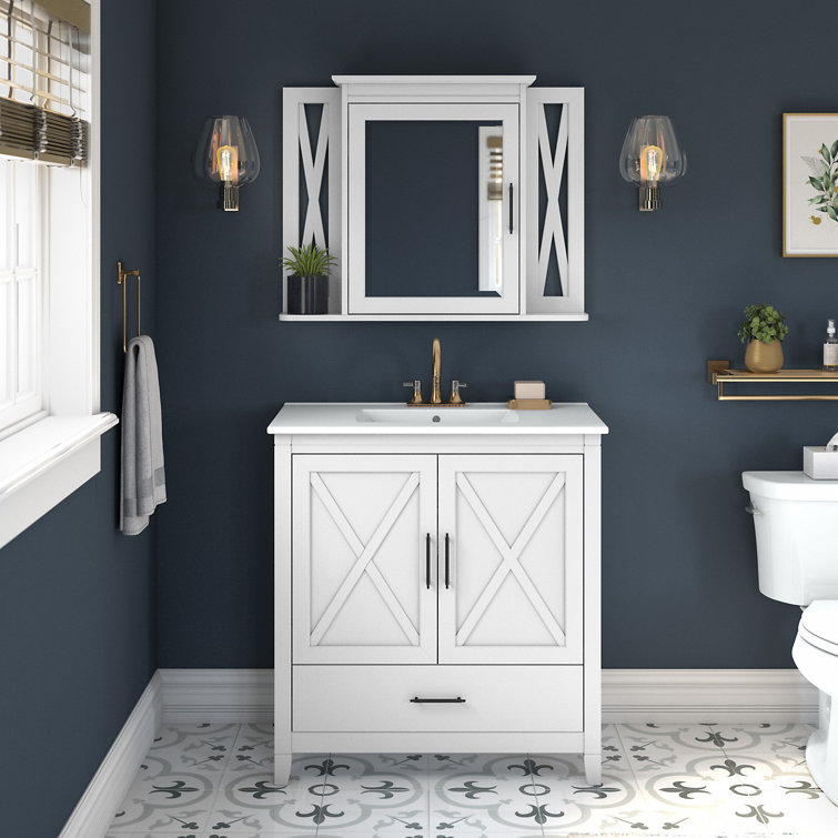 Edion 31.89'' Single Bathroom Vanity with Ceramic Top with Mirror